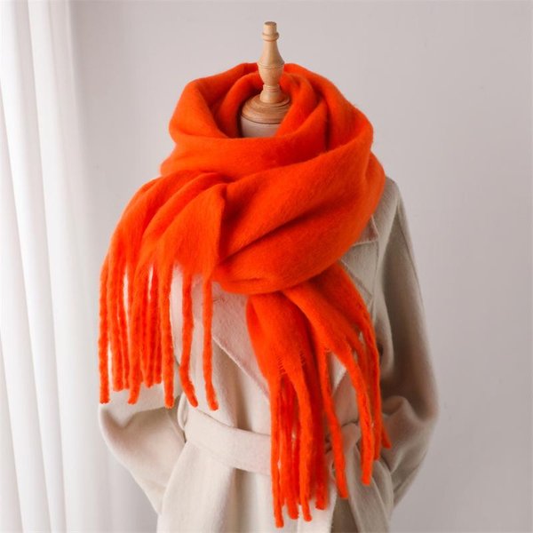 Damski Szalik Zimowy CiepłY Grubszy Szal Chusty Moda Jednolity Kolor Szale Pashmina DłUgi FręDzle HidżAb Szale Bufanda Kaszmir 190X38Cm Red-image
