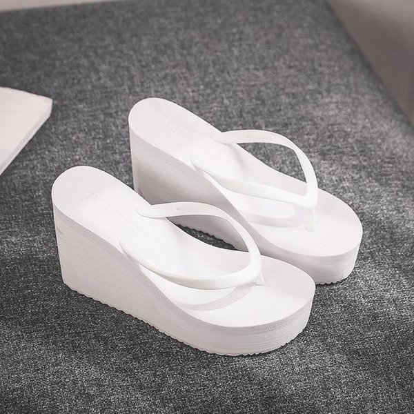 Letnie Buty Damskie Klapki PlażOwe SandałY Na Platformie SandałY Na Wysokim Obcasie Jednokolorowe Klapki Na Deskorolkę Damskie Obcasy 39 BiałY-image