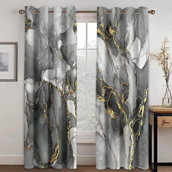 2 Panele Marmurowe ZasłOny RóżOwe ZłOte Szare ZasłOny Do Luksusowej Sypialni Salonu Kuchni Rolety Okienne Draperia Cortina Darmowa WysyłKa (W50H130Cm)-2Pcs&Grommet Top-image