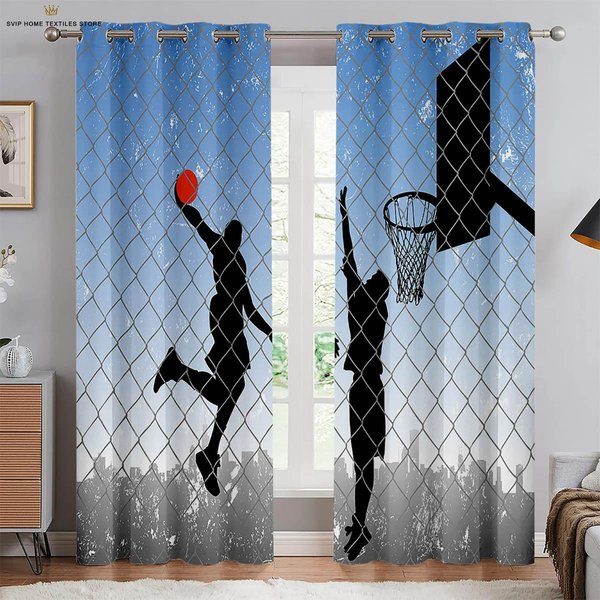 Cortinas Lavables A MáQuina Con Estampado De Baloncesto, Dormitorio, Sala De Estar, Cocina, Club, Dormitorio, Decorativas, 2 Piezas W50X130H(Cm)X2Pcs&Rod Pocket-image