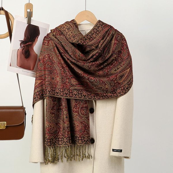 Bufanda Estampada OtoñO Invierno Para Mujer Chal Pashmina Y Envoltura Manta De Cachemir Estolas CáLidas Gruesas Bufanda Exterior Para Dama 70X180Cm Black-image