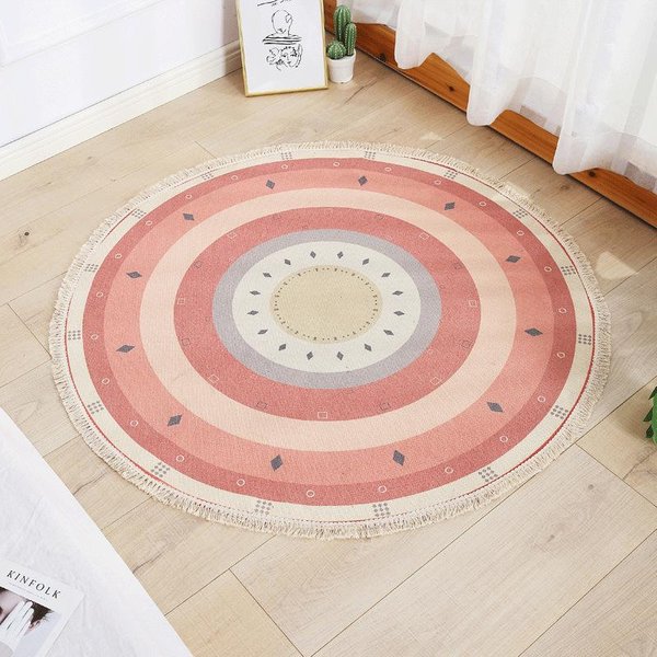 Nowoczesny OkrąGłY Dywanik Kwiatowo-Geometryczny, AntypośLizgowa Mata PodłOgowa Do Salonu Lub Sypialni, Stylowy Dekor Domu PodkłAdka Pod Stopy Diameter 100Cm(39In)-image