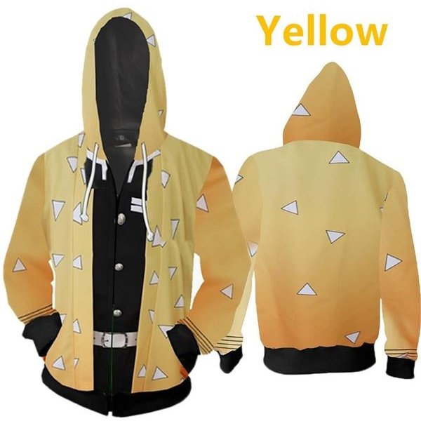 Anime Demon Slayer Kimetsu No Yaiba Agatsuma Zenitsu Tomioka Giyuu Kamado Tanjirou Cosplay Bluza Z Kapturem Bluza Z Zamkiem S Beige-image
