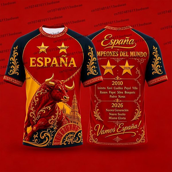 2026 EspañA EspañA Camiseta De FúTbol CampeóN Dos Estrellas CampeóN EspañOl Hombre 6XL-image