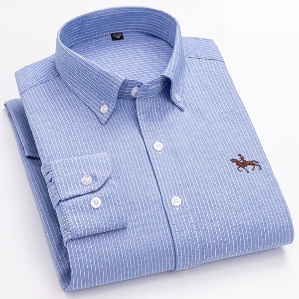 Nueva Camisa De Hombre De AlgodóN Puro Color SóLido Bordada Camisa De Vestir De Manga Larga Con Botones Camisa De Tejido Oxford 100% AlgodóN Lavable S-image