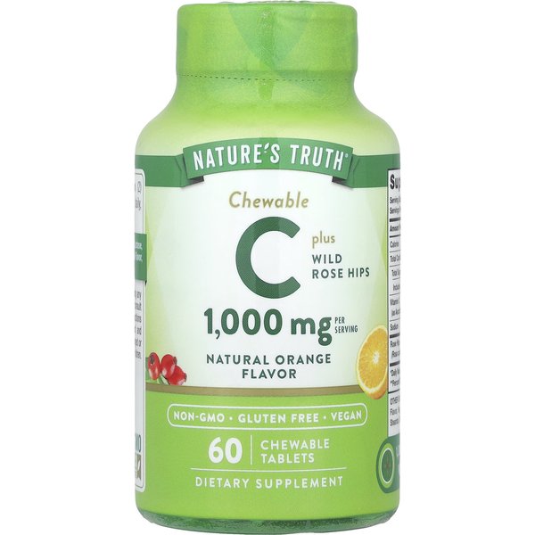 Nature's Truth, Vitamina C MáS Escaramujo, Naranja Natural, 1.000Mg, 60 Comprimidos Masticables (500 Mg Por Tableta)-image