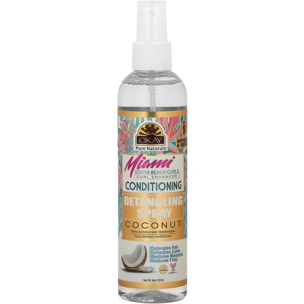 Okay Pure Naturals, Miami, Detangling Spray, Conditioning, Coconut, 8 Oz (237 Ml) White-image