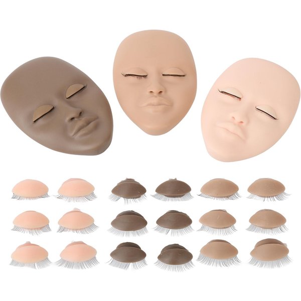 3 Sztuki GłOwa Manekina Do RzęS GłOwa Lalki Do ćWiczeń PrzedłUżAnia RzęS Z Wymienną Powieką Pojedyncza Warstwa Beige-image