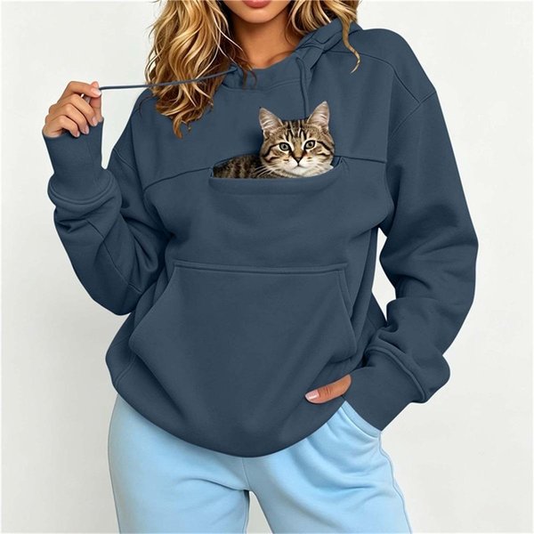 Sudadera Con Capucha Para Mujer De Doble Bolsillo, Manga Larga, Con CordóN Y Capucha, Sudadera Con Bolsillo Para Mascotas, Holgada, Informal, Jersey Para Mujer XXL-image