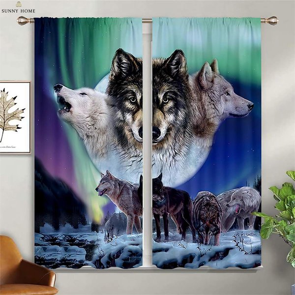 Cortinas Opacas Aislantes Del Calor SueñO Cielo Estrellado Estampado De Lobo Cortinas HabitacióN Infantil Sala De Estar Exterior Cortinas Decorativas W100Xh130(Cm) Folio&Rod Pocket-image