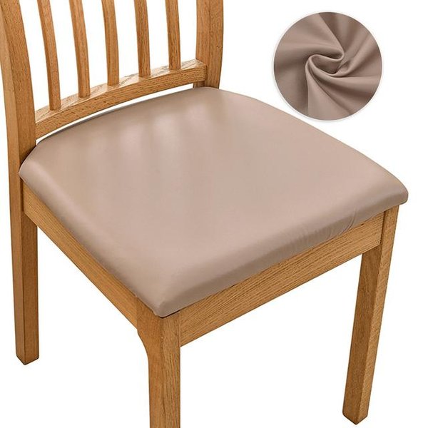 Funda De Asiento Para Silla De Cuero PU Removible Impermeable Funda EláStica Para Silla De Comedor De Cocina CojíN De Asiento Para Hotel Hogar Cocina 1 PC Caqui-image