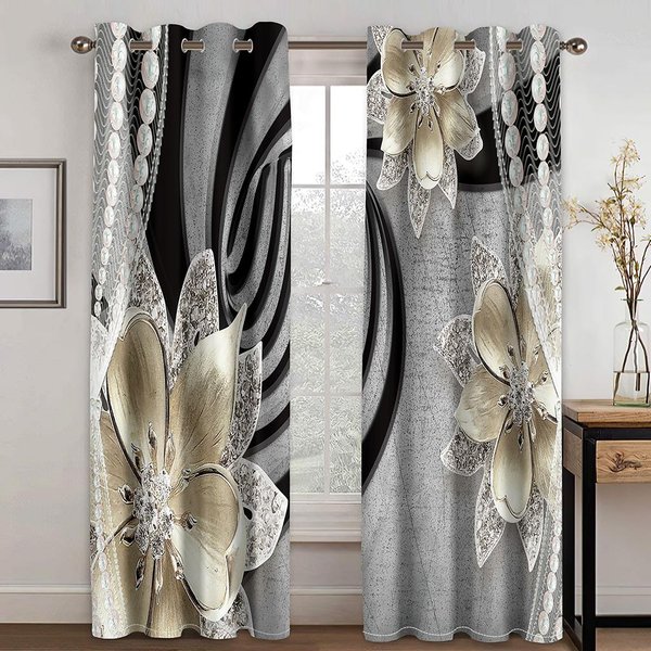 Cortinas Para Ventana Para Sala De Estar, Dormitorio, Cocina, Pasillo, DecoracióN Del Hogar, DiseñO 3D Dorado, Flor Rosa Roja, 2 Uds. W60H60(Cm)X2Pcs&Grommet Top-image