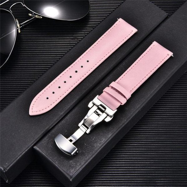 Correa De Cuero Correas De Reloj 18 Mm 20 Mm 22 Mm 24 Mm Correa De Reloj Con Cierre De Mariposa AutomáTico Pulseras Con Hebilla Correas 18Mm Black-image