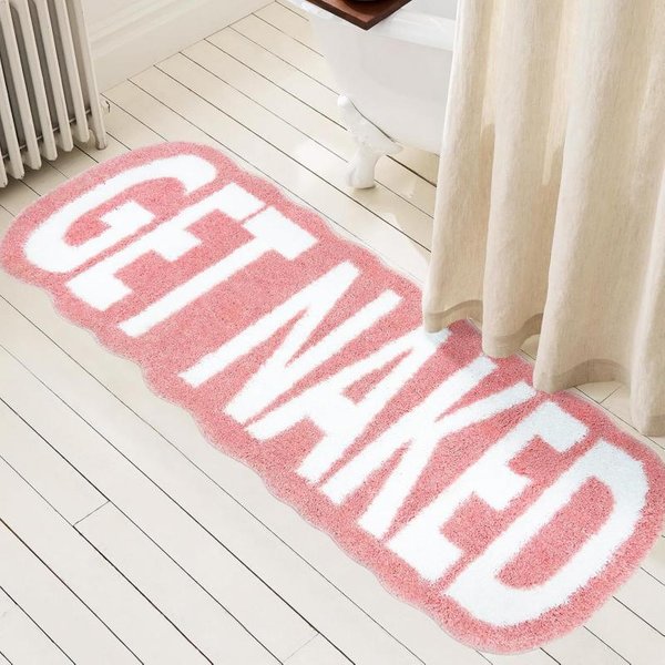Koc Z Nieregularnym Brzegiem Z Nadrukiem Alfabetu 'Get Naked' Mata PodłOgowa AntypośLizgowa Do łAzienki Minimalistyczna Mata PodłOgowa Do Sypialni Dekoracja Domu 50X120CM(1.6X3.9FT-image