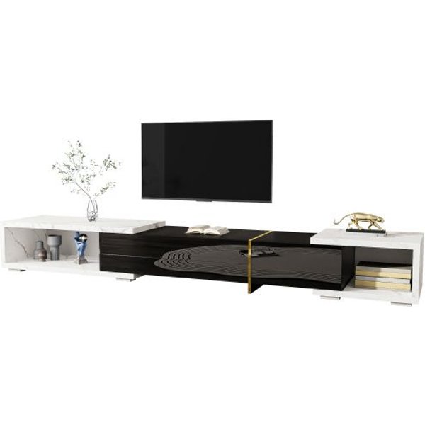 Mueble De Tv - Muvoe - Longitud Variable 140-260 Cm - FuncióN Giratoria - MáRmol Blanco - DiseñO ContemporáNeo Blanco-image