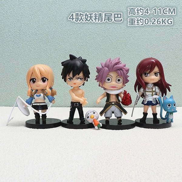4 Szt. Figurki Anime Fairy Tail Model Etherious Lucy Heartfilia Zabawki Erza Scarlet Gray Fullbuster Zestaw Dekoracje Na Biurko-image