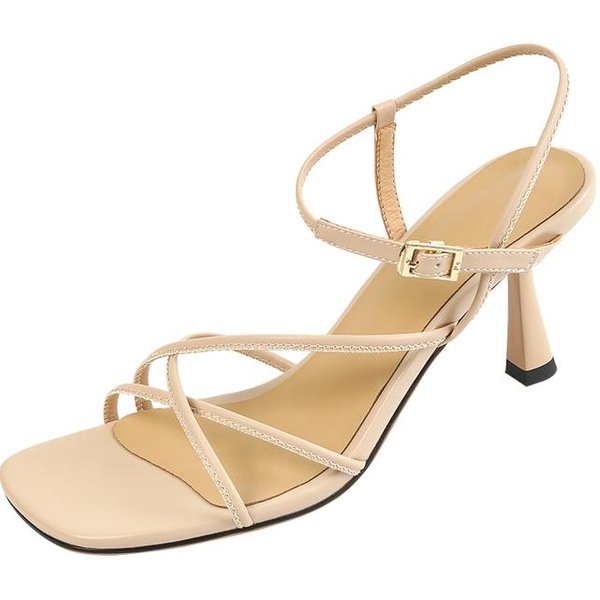 Letnie Buty Damskie Owcze SkóRzane SandałY Na Wysokim Obcasie Dla Kobiet Casualowe Solidne Gladiatorki Damskie Obcasy 37 Beige-image
