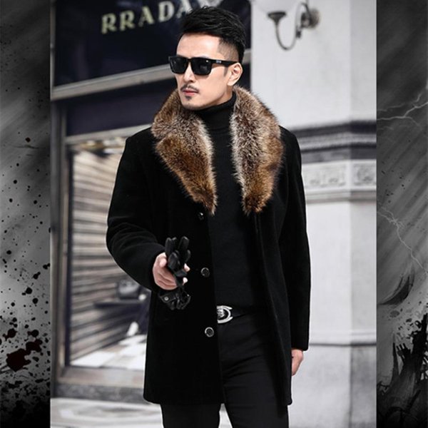 Abrigo De Lana Para Hombre, Gabardina De Lana Gruesa De Un Solo Pecho, De Longitud Media Y Larga, Chaqueta Con Cuello De Lana XL Negro-image