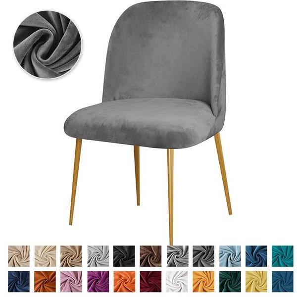 1/4/6 Piezas Funda EláStica Para Silla Pico De Pato Tela De Terciopelo Fundas Para Sillas De Comedor EláSticas Color SóLido Para El Hogar Sillas Con Respaldo Fundas 4Pcs Chair Cover-image