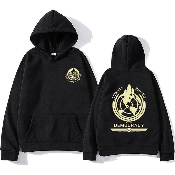 Bluza Z Kapturem Helldivers Wygodna Bluza Z Kapturem I DłUgim RęKawem MęSka/Damska Na Jesień/Zimę Odzież Casualowa Bluza Z Kapturem Z Nadrukiem Graficznym XS Czarny-image