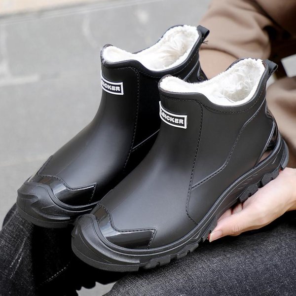 Modne MęSkie Kalosze DużE Rozmiary 39-48 AntypośLizgowe Odporne Na ŚCieranie Outdoorowe Buty Wodoodporne Pogrubione Plastikowe MęSkie Gumowe Kalosze 44 Czarny-image