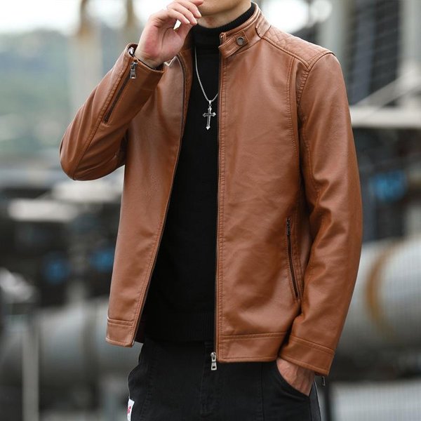 Chaqueta De Cuero Para Hombre, Nueva Chaqueta De Cuero Para OtoñO E Invierno, Chaqueta De Cuero Para Hombre, Chaqueta De Moto Informal De Negocios De Terciopelo 4XL Brown-image