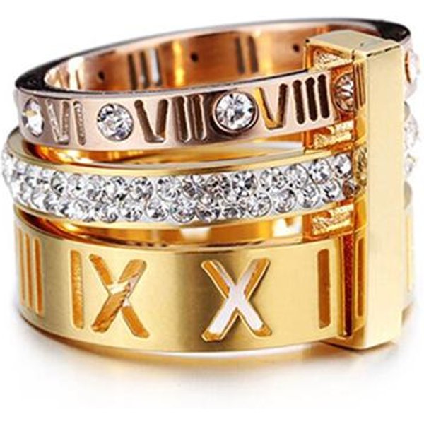 Anillos De Acero Inoxidable Con Circonitas Para Mujer, Tres Capas, NúMeros Romanos, Anillos De Boda Para Novia, JoyeríA De Moda, Regalo 8-image