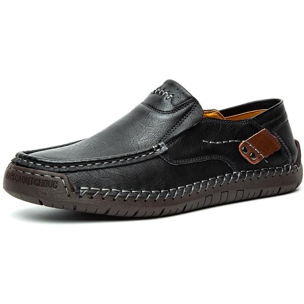Zapatos De Cuero Hechos A Mano Para Hombre Casual CóModos Mocasines De Hombre Slip On Zapatos De Cuero Planos Para Hombre Venta Caliente Zapatos Para Caminar Al Aire Libre Hombre 39 Negro-image