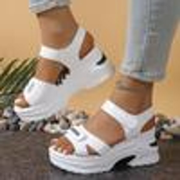Damskie SandałY Na Platformie I Koturnie Letnia Moda Wygodne Buty Damskie Lekkie Codzienne Na Rzepy Buty PlażOwe 36 Brown-image