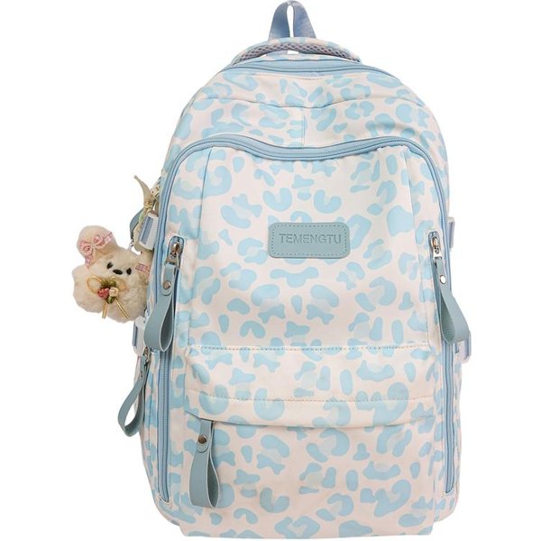Mochila Estampado Leopardo Estudiante De Secundaria Mochila Escolar Ligera Mochila De Gran Capacidad Para NiñA Azul-image