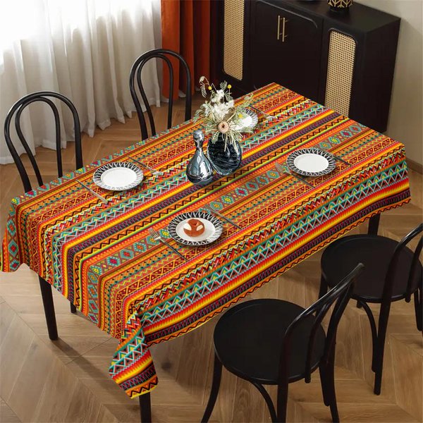Mantel Rectangular Rayado Bohemio Naranja Para DecoracióN De Mesa Estampado GeoméTrico Boho Mantel Para Mesa De Cocina Comedor DecoracióN De Fiesta Festiva 100X160Cm-image