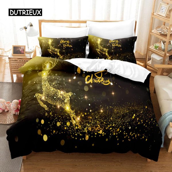 Juego De Cama NavideñO Funda NóRdica PoliéSter Funda De EdredóN Funda De Almohada 3D Queen King Doble Completo Twin Individual 3 Piezas 2 Piezas Dormitorio EU Single(135X200Cm)-image