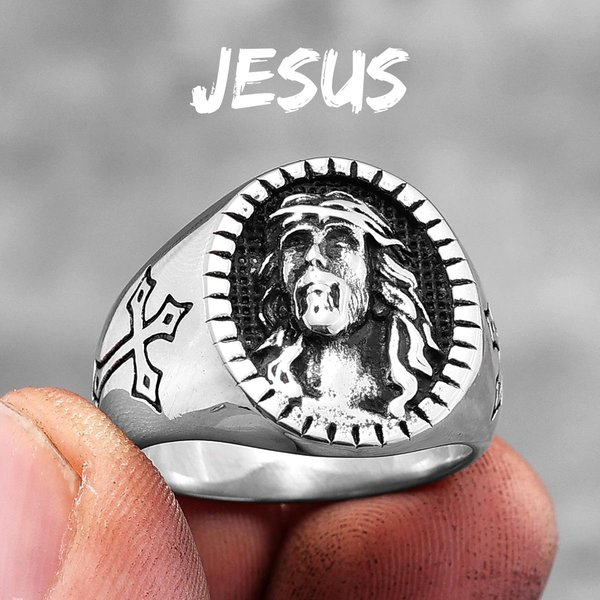 Dios JesúS ReligióN Cruz Acero Inoxidable Anillos Para Hombre Moderno Punk Amuleto Para Hombre Novio JoyeríA Creatividad Regalo 9 White-image