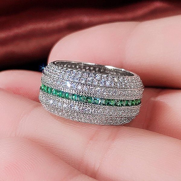 Anillos Huitan Bling Bling De Circonita CúBica Verde/Blanco Para Mujer Espectaculares Accesorios Para El Dedo De Boda Y Fiesta JoyeríA De Moda De Alta Calidad 6-image