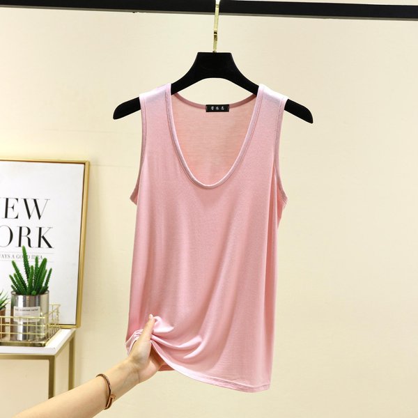 Camisetas Sin Mangas De Modal Para Mujer, Tallas Grandes L A 6XL, Cuello En U, Verano, Finas, Sin Mangas, Parte De Abajo, Holgadas, Combinables, Ropa CóModa Para Estar En Casa 6XL Beige-image