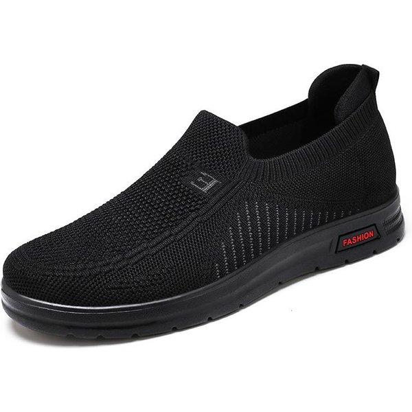 Zapatos De Tela Zapatos Casuales De Hombre Poliuretano Tejido Volador Primavera Nuevo Transpirables Zapatos Perezosos Suela Blanda CóModos Zapatos De Papá 44 Black-image