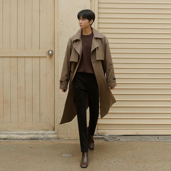 Gabardina Cruzada De OtoñO, Nueva VersióN Coreana, Abrigo Holgado Mediano Y Largo Para Hombre, Guapo. 2XL Black-image