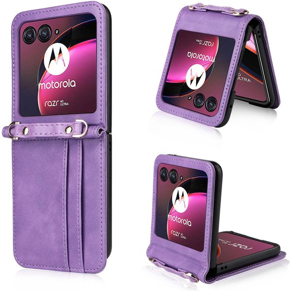 SkóRzane Etui Na Motorola Razr 70 60 0 Ultra Moto Razr 40 Razr+ Pokrowiec Portfel Z Paskiem Uchwytem Na Karty Coque Moto Razr 70 Ultra-image