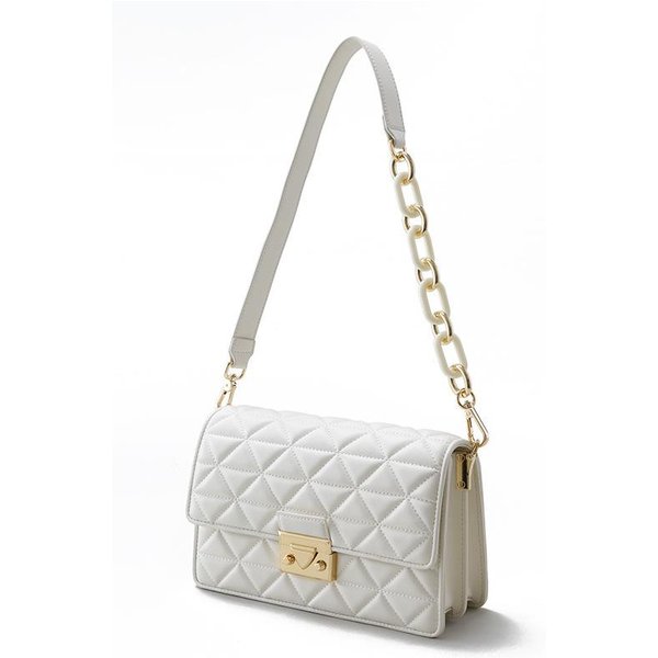 Bolso PequeñO Cuadrado De Cuero De Gama Alta Estilo Fragancia PequeñA Cadena De Diamantes Bolso De Hombro Cruzado Bolso De Mujer Blanco-image