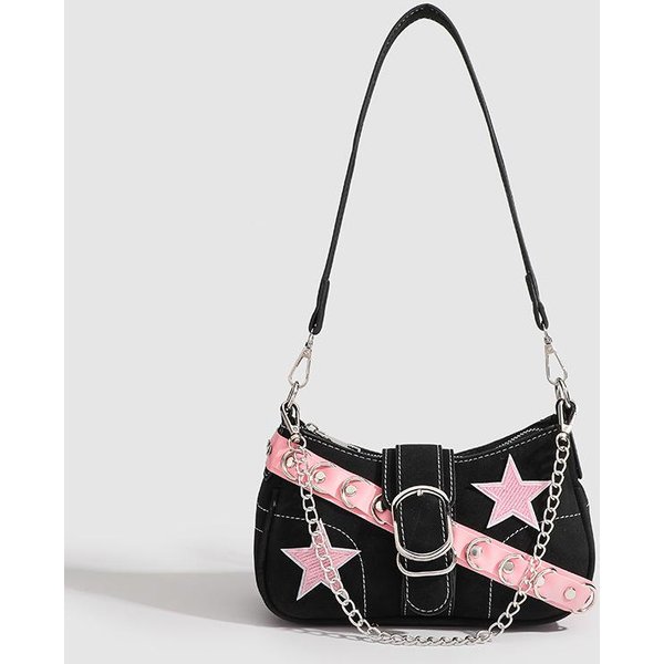 DiseñO Nicho Rosa CinturóN Estrella Bolso Baguette De Hombro Cadena Bolso De Axila Chica Gray-image