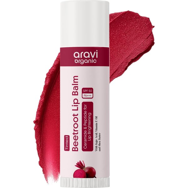 Aravi Organiczny Balsam Do Ust Z Kolorem Z Buraka SPF 50 Pa+++ | Kwas Kojowy, Ceramidy, Peptydy I Witamina E | Dla MężCzyzn I Kobiet | 5G White-image