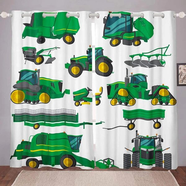 2 Piezas Cortinas De Ventana De Camiones De Dibujos Animados, Cortinas Con Ojales De Camiones Tractores Excavadora, Cortina TemáTica De ConstruccióN Para Dormitorio De NiñOs W60H60(Cm)X2Pcs&Grommet Top-image