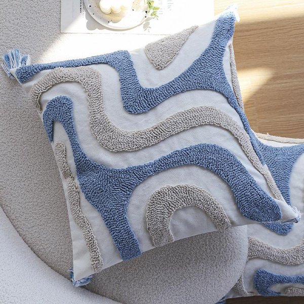 45X45Cm Funda De Almohada De Sofá Azul Con Borlas Cojines Bordado Jacquard Manta Funda De Almohada Para Cabecero Fundas De CojíN Sencillas DecoracióN Hogar 45X45Cm-image