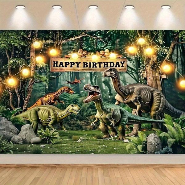 1 Szt. Baner Na Imprezę Urodzinową Z Dinozaurami - TłO Poliestrowe Z Rekwizytami Do Fotobudki, Nie Wymaga Zasilania - Motyw Parku DinozauróW 100X70CM-image