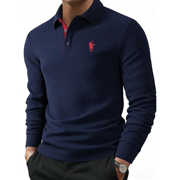 Camisa Polo Casual De Manga Larga Con Estampado De Logo De Caballero Para Hombre M Azul Marino-image