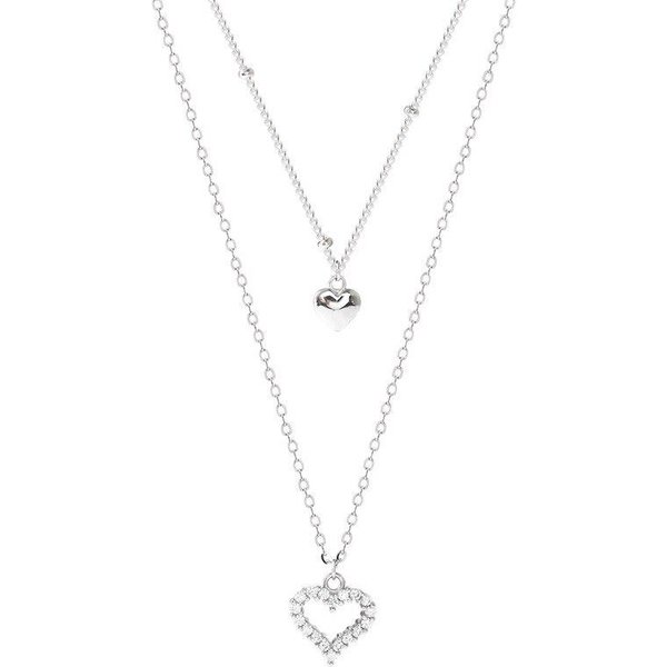 Collar Con Colgante De CorazóN Y Cadena De Cuentas De Doble Capa De Plata De Ley 925, Encantador Collar Tipo Gargantilla De Circonita Para Mujer S-N468 40Cm Add 5Cm White-image