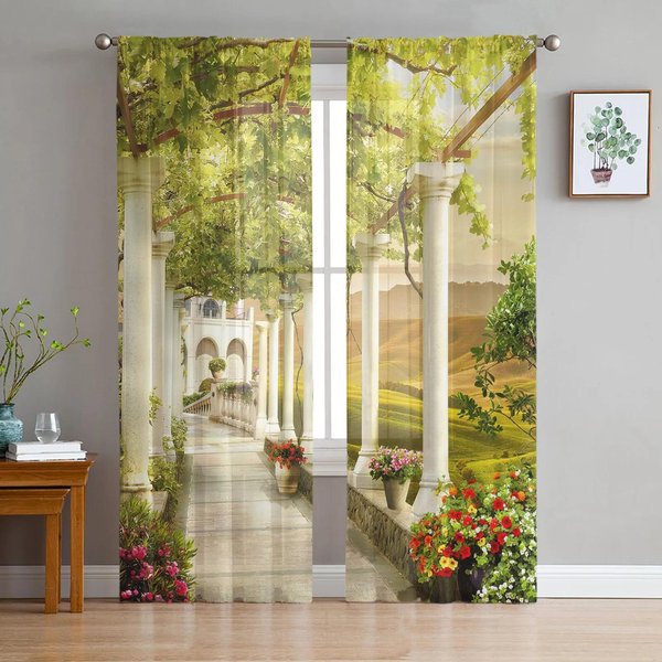 Cortinas Transparentes De Tul Para Patio Europeo, DecoracióN Para Sala De Estar, Ventana, Cortina Para Dormitorio, Cocina, Cortinas De Gasa De Organza W135 X H115Cm X1&Grommet Top-image