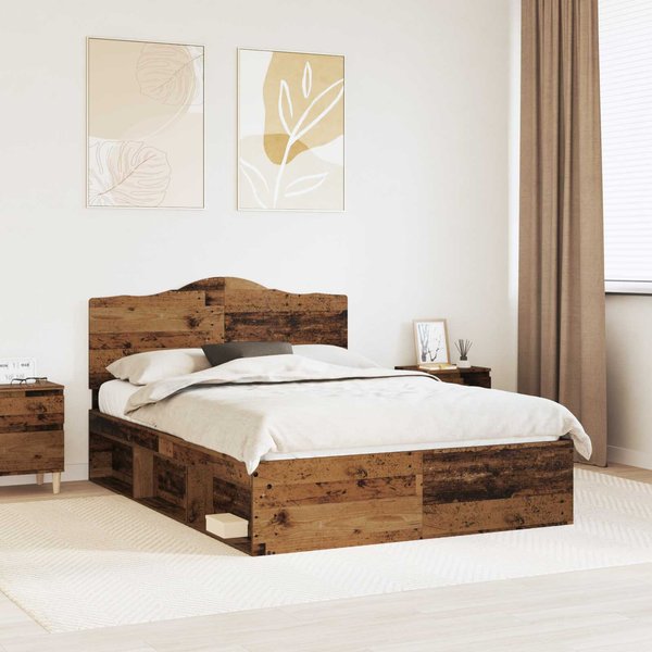 Estructura De Cama Estilo Madera Recuperada 140 X 190 Cm Madera De Pino Macizo-image