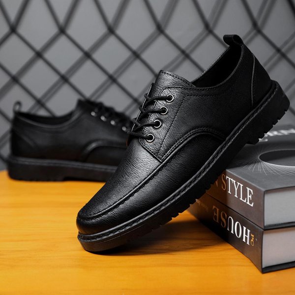Nowe MęSkie SkóRzane Buty Klasyczne Biznesowe Buty Wizytowe Dla MężCzyzn RęCznie Robione Na Co Dzień MęSkie Sznurowane Obuwie MęSkie Platformy AntypośLizgowe Mokasyny 39 Gray-image