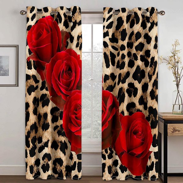 ZasłOny Z Nadrukiem W Panterkę Modne ZwierzęCe Wzory ZasłOny Okienne 2 Panele Nowoczesny Salon Sypialnia WystróJ Domu 50W60H(Cm)X2Pcs&Rod Pocket-image
